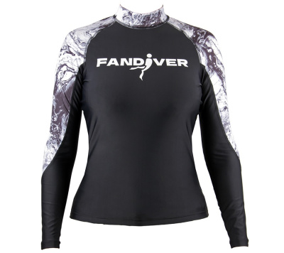 Майка лайкровая, Marble Black, длинный рукав, женский